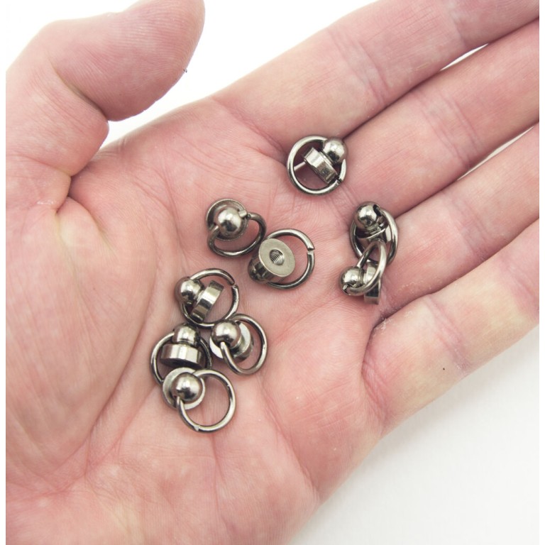 HAND® Gun Metal Tone Decorative Metal Binding Screws with Ring for Leather Goods, Shoes, Bags, Garments - 9 x 9 mm - Set of 10 HAND® Gun Metal Tone Decorative Metal Binding Screws with Ring for Leather Goods, Shoes, Bags, Garments - 9 x 9 mm - Set of 10