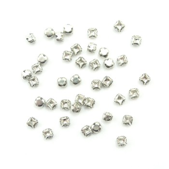 HAND® Set of 25 Small Clear Glass Crystal Sew In Trims with Silver Tone Metal Mounts - 4 x 4 mm