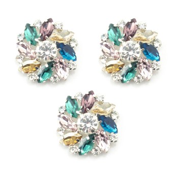HAND® No.9 Set of 3 Large Multicoloured Diamante Crystal Buttons - 28 mm Diameter