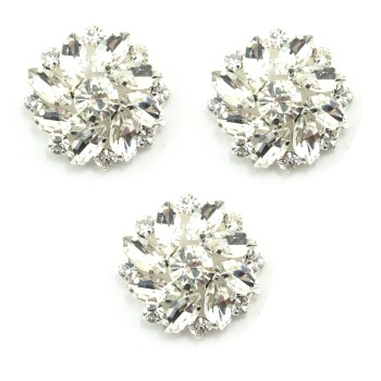HAND® No.11 Set of 3 Large Clear Diamante Crystal Buttons - 28 mm Diameter