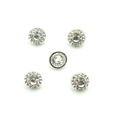 HAND® No.7 Set of 5 Clear Glass Crystal Fashion Buttons with Metal Backs - 11 mm