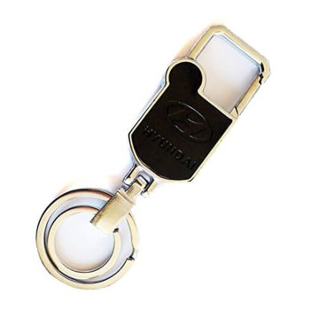 876 HYUNDAI Stylish Leather Double Loop, Torch and Compass Buckle Keyring (Black)