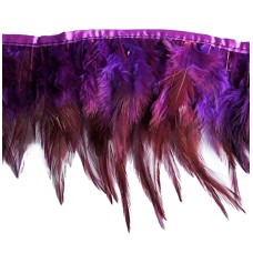 DU13 Purple Natural Rooster Feather Fringe 4.5 inches/ w- appx 2 metres