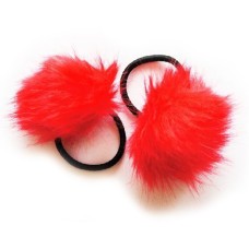 A Pair of Lovely Pom Pom Hair Bands, Decorative Pom Poms w/Band - 2" pom pom (Red)