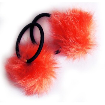 A Pair of Lovely Pom Pom Hair Bands, Decorative Pom Poms w/Band - 2 (Coral)