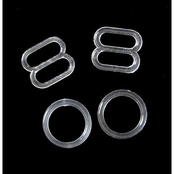 CPRS0812 Clear Plastic Invisible Lingerie Rings (8.5g) and Sliders (9g) Bra Bikini - Size 12mm - appx 50 Sets