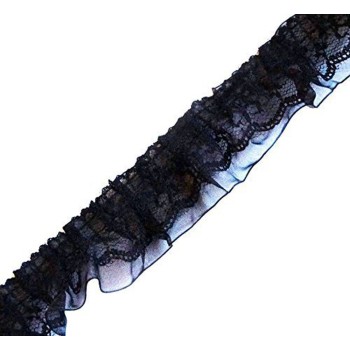 HB-325-2 Decorative Nylon Ruffle Trim with Lace Assorted Colours - appx 10 meters (T26 Black)