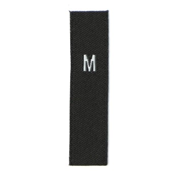 A Roll of Fold Woven Size Label Tabs Black, 500pcs (M)