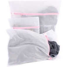 HAND Laundry Mesh Washing Bag (Set of 3) Lingerie Bags for Laundry, Washing Bags for Delicates, Pink Zip White Bag