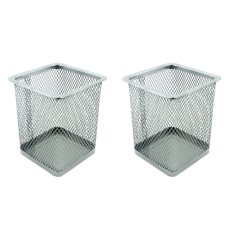 Square Silver Steel Mesh Pencil Cup 8cmW x 10.5cmL- Buy 1 Get 1 Free Offer