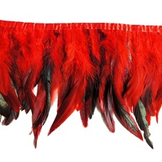 DU11 Flame Red Natural Rooster Feather Fringe 4.5 inches/ w- appx 2 metres