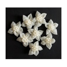LWF5 Decorative DIY Wedding Craft White Flowers with Pearls - pack of 8