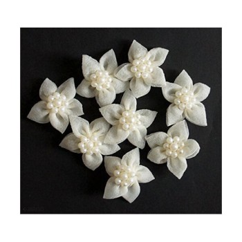 LWF5 Decorative DIY Wedding Craft White Flowers with Pearls - pack of 8