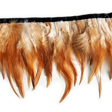 DU12 Natural Brown and White Rooster Feather Fringe 4.5 inches/ w- appx 2 metres