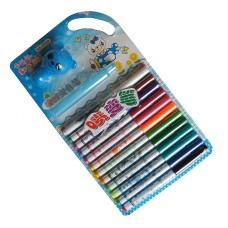 2928 Children Cute Magic Pens, Blow Markers (pack of 12) with Stencils
