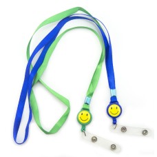Smiley Face Extandable Retractable Pull Reel ID Badge Nylon Neck Strap - Pack of 2
