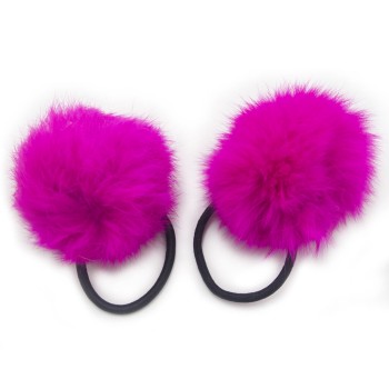 A Pair of Lovely Pom Pom Hair Bands, Decorative Pom Poms w/Band - 2 (Bright Pink)