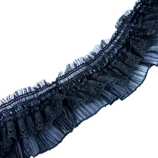HAND® Elasticated Mix Black Lace Pleats Trim Edging for Clothing and Accessory Embellishment - 80 mm Wide - 3 Metres
