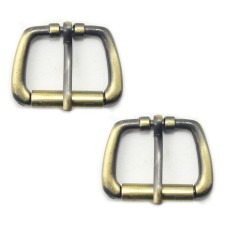 HAND® No 8195 Set of 2 Antique Brass Tone Buckles for Belts, Bags etc. - 37 x 28 mm. Fits 25 mm Strap