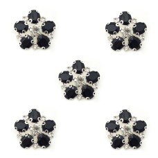 HAND® Set of 5 Black and Clear Crystal Decorative Buttons in a Silver Tone Setting - 28 mm