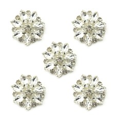 HAND® Set of 5 Snow Flake Clear Crystal Decorative Buttons in a Silver Tone Setting - 30 mm