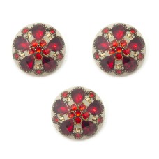 HAND® Set of 3 Large Luxurious Red Crystal Buttons in an Antique Gold Tone Setting - 30 mm