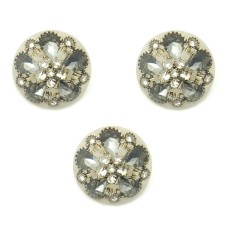 HAND® Set of 3 Large Luxurious Grey Crystal Buttons in an Antique Gold Tone Setting - 30 mm