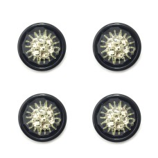 HAND® Set of 4 Flower Pattern Clear Crystal and Silver Tone Metal Buttons in a Black Acrylic Setting - 25 mm