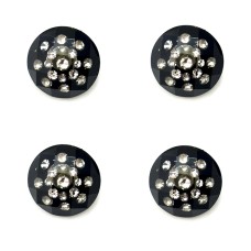 HAND® Set of 4 Clear Crystal Buttons in Black Acrylic Settings - 20 mm - Large Crystals