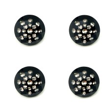 HAND® Set of 4 Clear Crystal Buttons in Black Acrylic Settings - 20 mm - Small Crystals