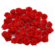 HAND H0630 Hand Made Red Roses Fabric Flower Sew On Trims, Embellishments Size 25 mm Pack of 20