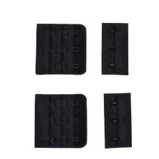 Pack of 2 Black Bra Hook and Eye Bra Strap Sew-in Fasteners - 3 Hooks - 54 mm Wide