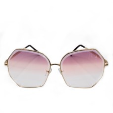 New Korean Style Oversize Sunglasses For Women Hexagon Lens Metal Frame Transparent Gradient Colored Glasses UV400 - Pink & Cream Shades