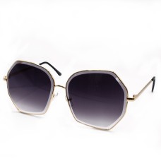 New Korean Style Oversize Sunglasses For Women Hexagon Lens Metal Frame Transparent Gradient Colored Glasses UV400 - Black Shades