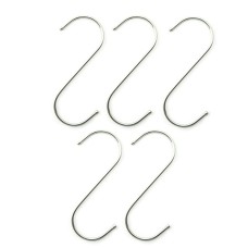 HAND® Set of 5 Stainless Steel  S Hooks for Hanging Garments, Ties, Scarfs, Kitchen Items etc - 4.5"/ 115 mm Long
